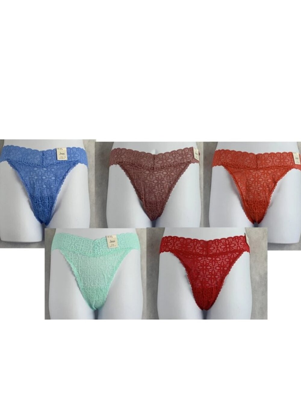 Jenni Women's Plus Size Lace Thong Panty, Variety 5-Pack , One Size (1X, 2X, 3X)